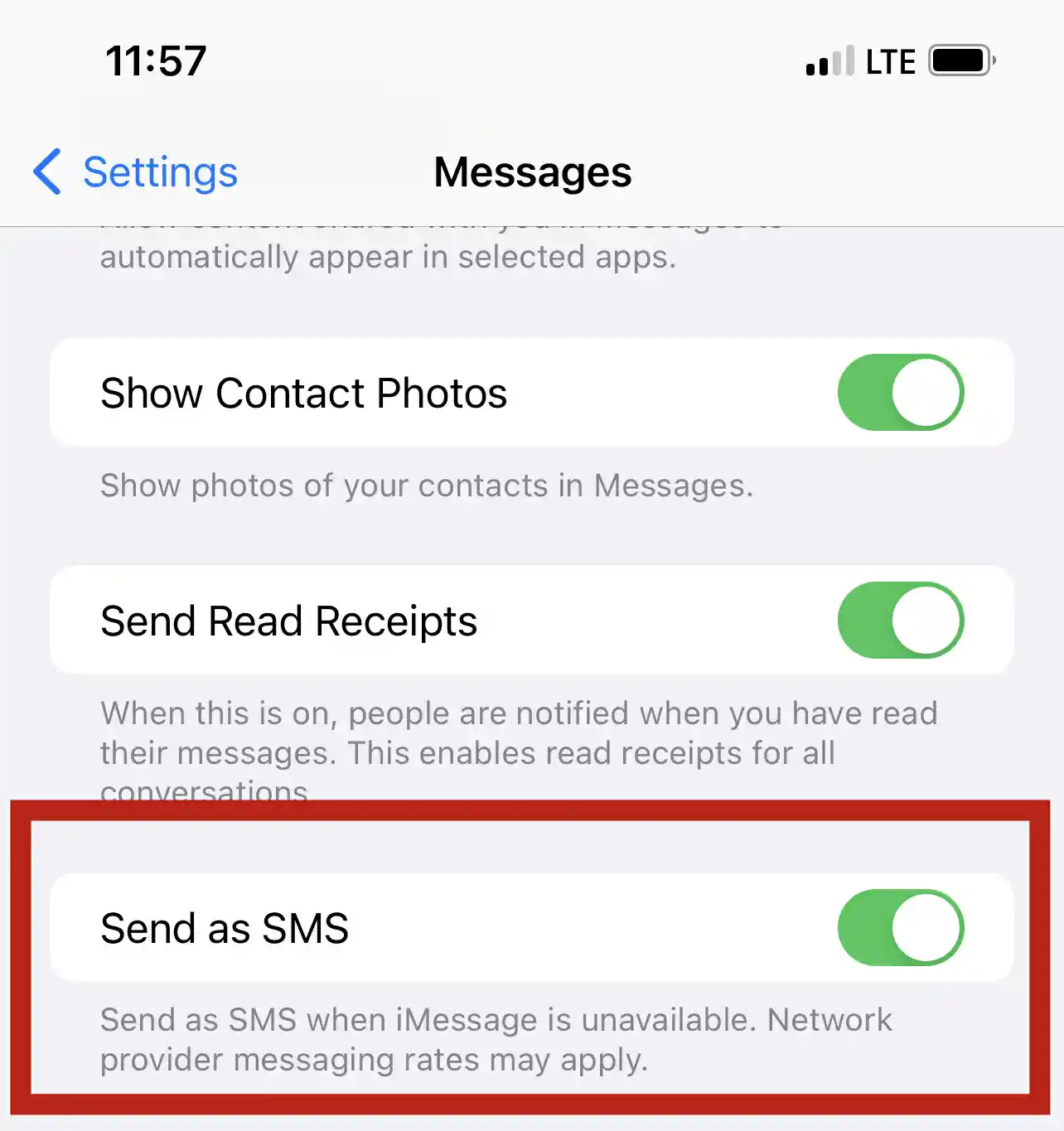 Enviar como sms cuando imessage no está disponible 