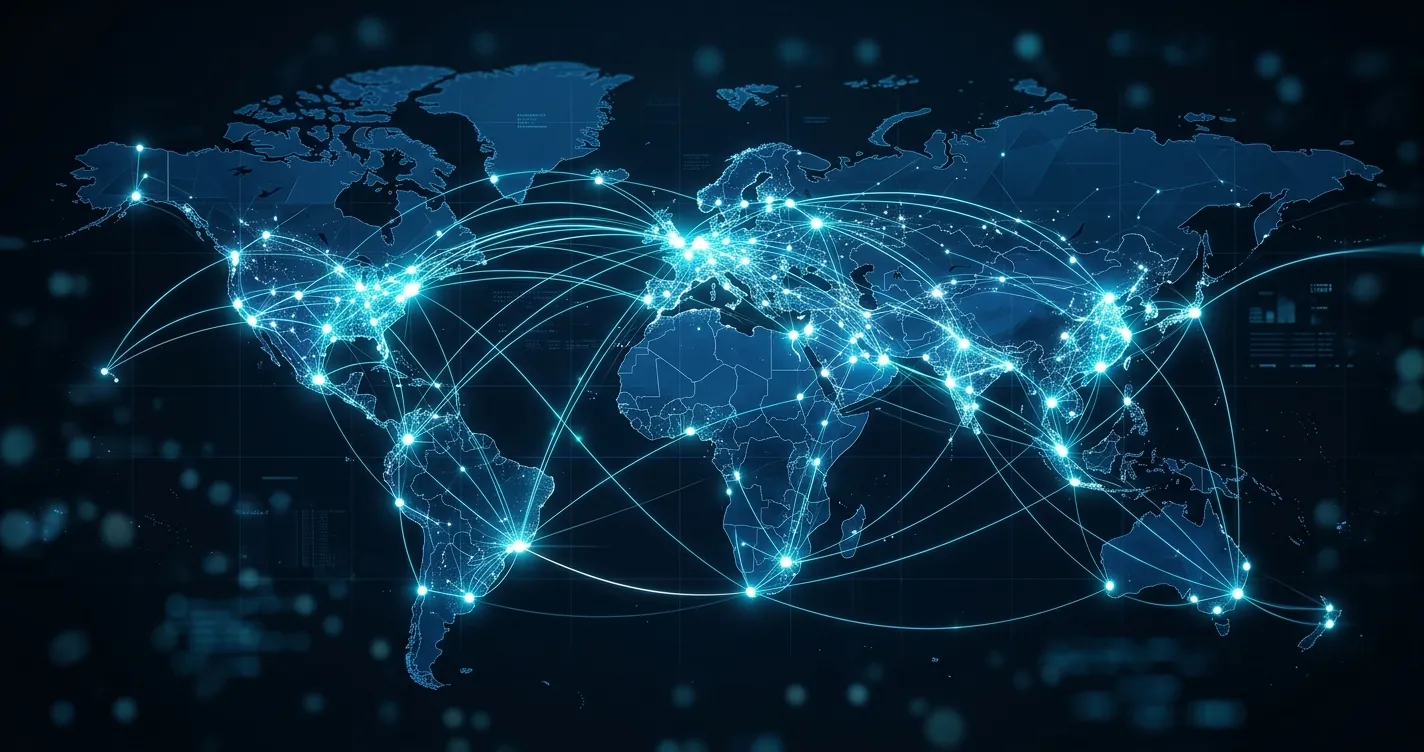 Servidores DNS gratuitos - Red global de nodos de resolución de dominios sobre mapa mundial