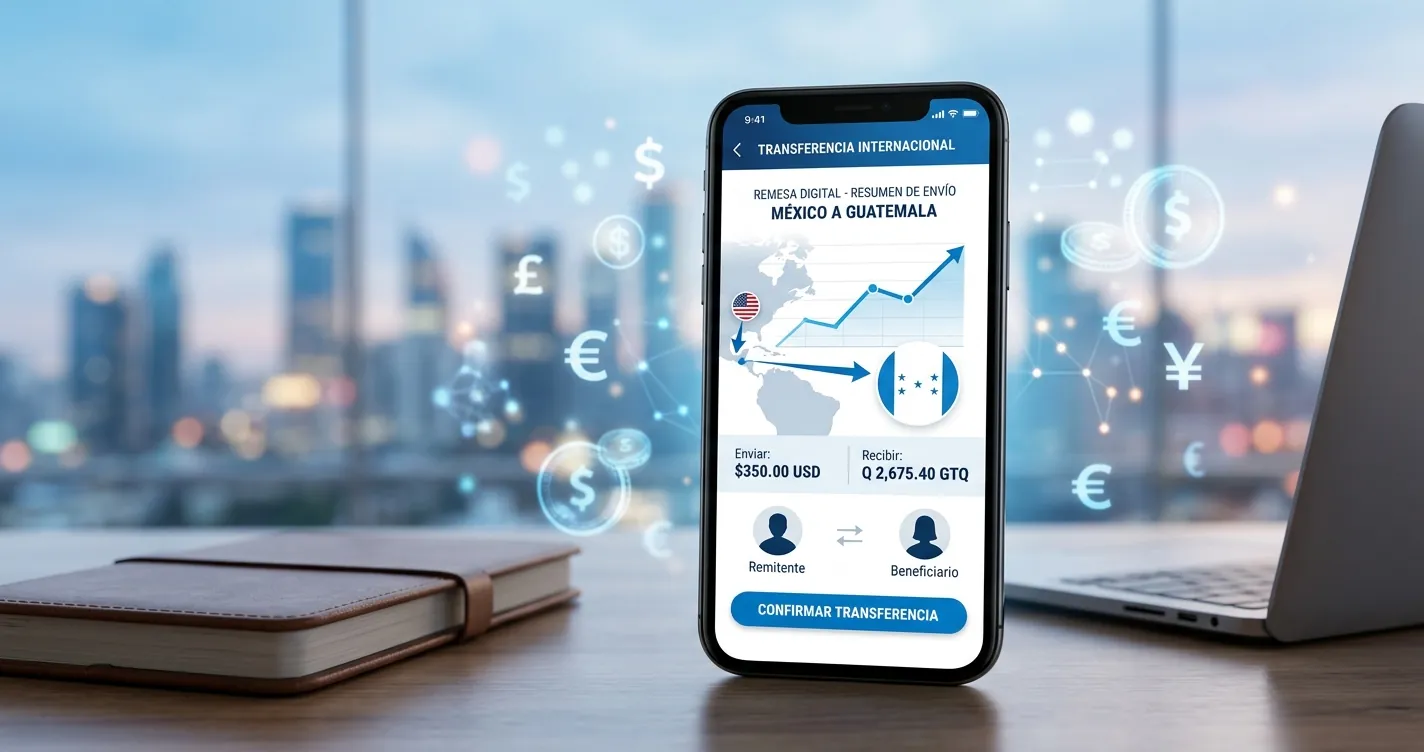 Mejores apps para enviar dinero a Centroamérica 2026 - Smartphone con app de remesas internacionales