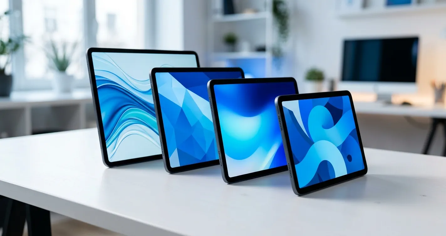 Cuánto cuesta un iPad Apple en 2026 - Lineup de tabletas modernas sobre escritorio minimalista