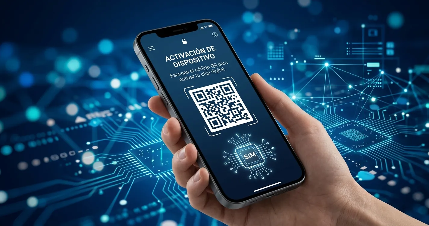 Qué es una eSIM y cómo funciona - Smartphone activando una SIM digital con código QR
