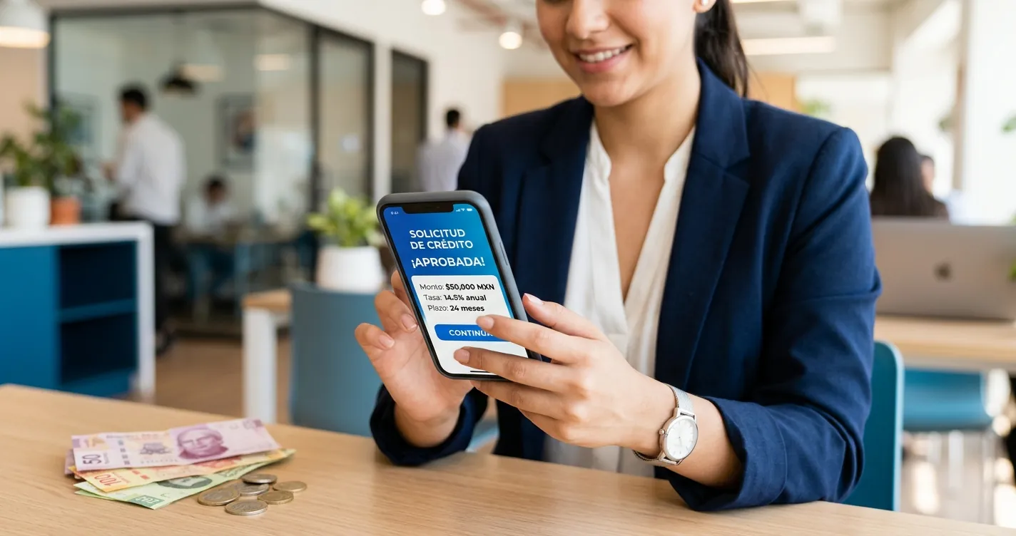 Préstamos rápidos online México - persona solicitando un crédito en línea desde su celular
