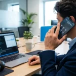 Número de teléfono de Apple servicio al cliente - persona llamando a soporte desde un smartphone