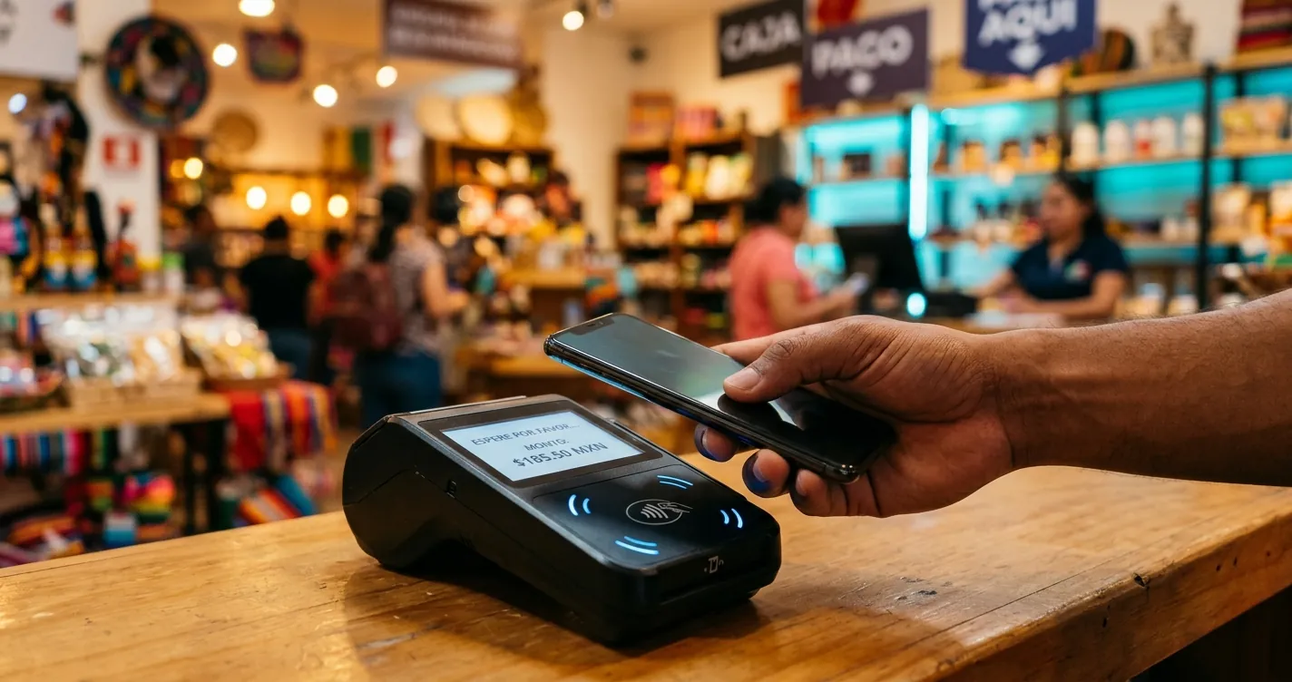Cómo usar Apple Pay en México - persona pagando con smartphone en terminal sin contacto