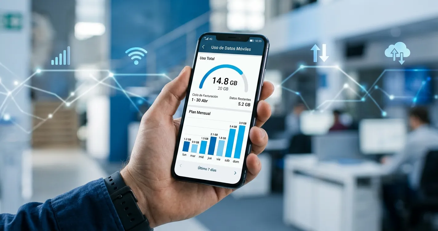 Límites de datos de internet - Smartphone mostrando el consumo de datos móviles del mes