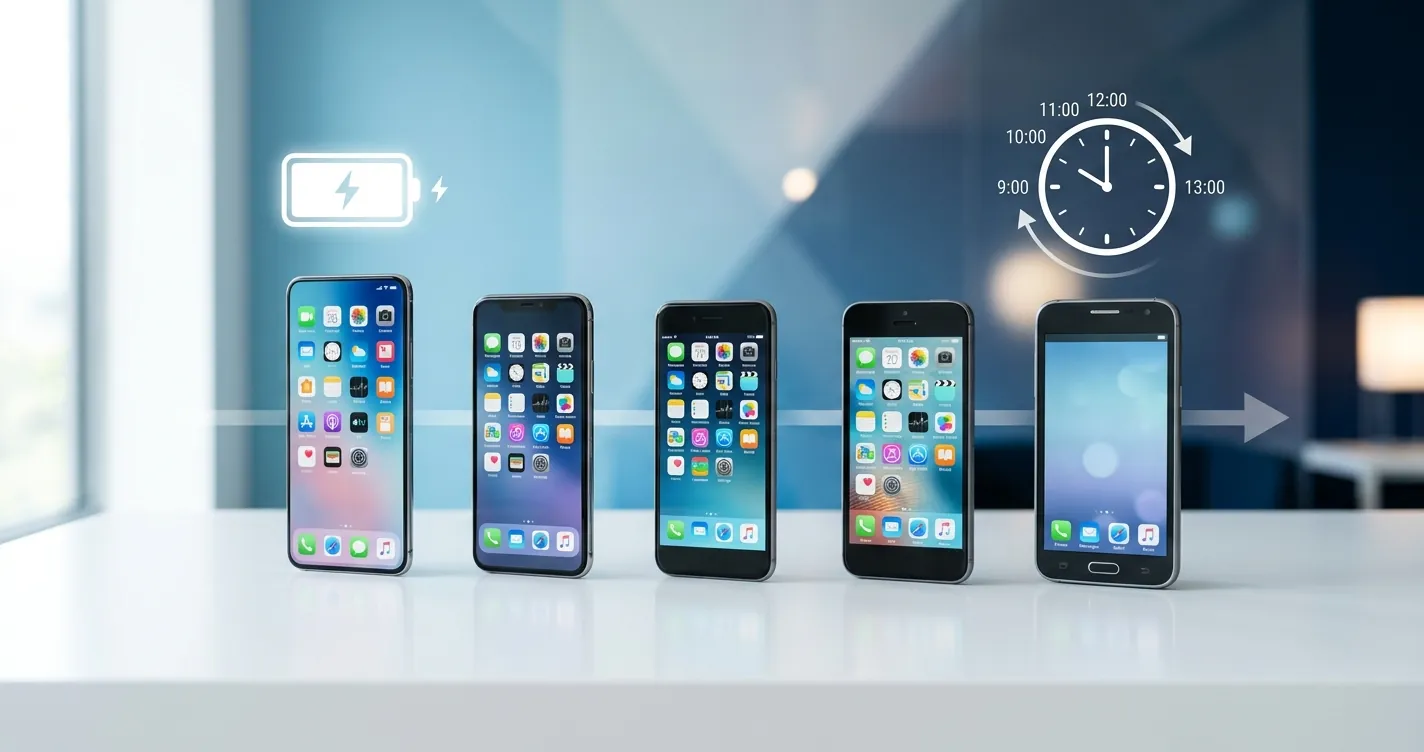 Cuánto dura un iPhone y su vida útil por modelo - Smartphones ordenados por antigüedad con icono de batería