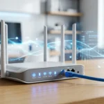 Mbps vs Gbps velocidades de internet - router de fibra óptica con conexión de alta velocidad
