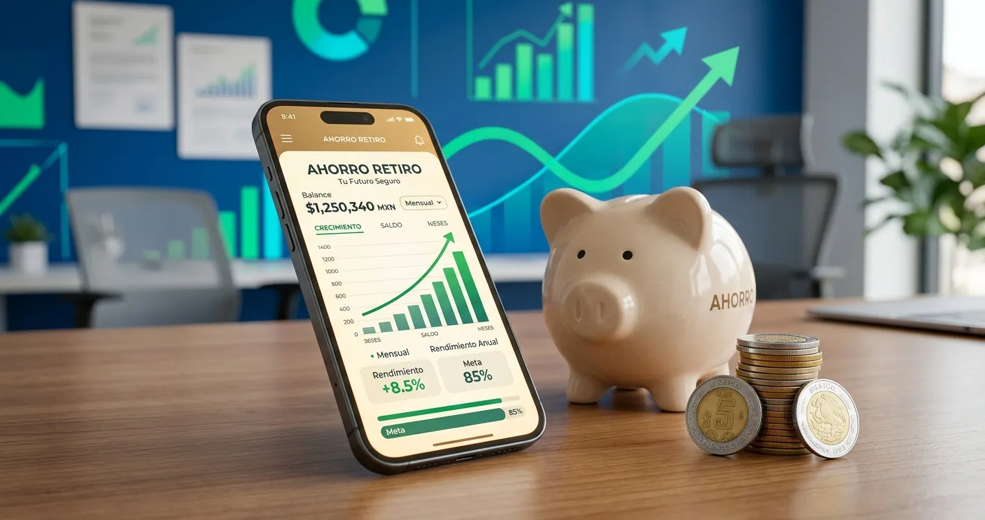 Mejores Afores en México 2026 - Smartphone con app de ahorro para el retiro y rendimientos al alza