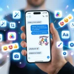 Trucos de iMessage para iPhone - Smartphone mostrando la app de mensajes con burbujas azules y stickers