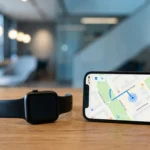Encontrar Apple Watch perdido sin batería - Smartwatch apagado junto a smartphone con mapa de ubicación