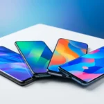 Mejores celulares gama media México 2026 - Cuatro smartphones comparados sobre fondo azul
