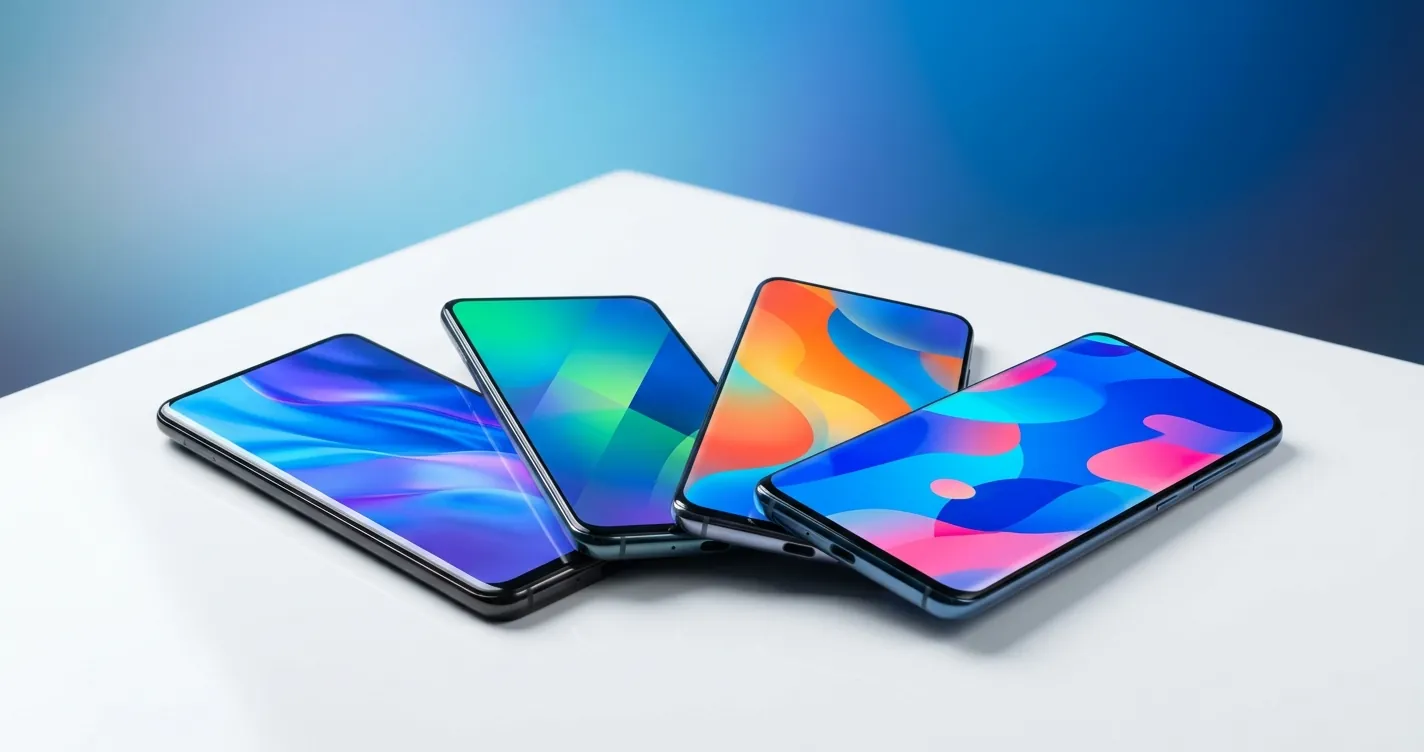Mejores celulares gama media México 2026 - Cuatro smartphones comparados sobre fondo azul