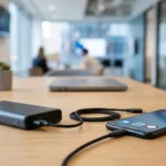 Mejor power bank para celular 2026 - Batería portátil conectada por cable USB-C a un smartphone
