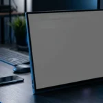 Quemadura de pantalla OLED - Monitor mostrando marca fantasma de burn-in sobre fondo gris