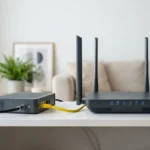Diferencia entre módem y router - Módem y router conectados por cable Ethernet en una red doméstica