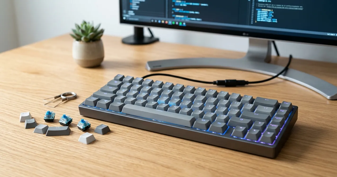 Teclado mecánico barato con retroiluminación RGB sobre un escritorio, guía de los mejores teclados mecánicos baratos 2026