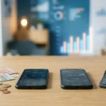 Calculadora plan vs prepago - Dos smartphones comparados junto a monedas y una calculadora