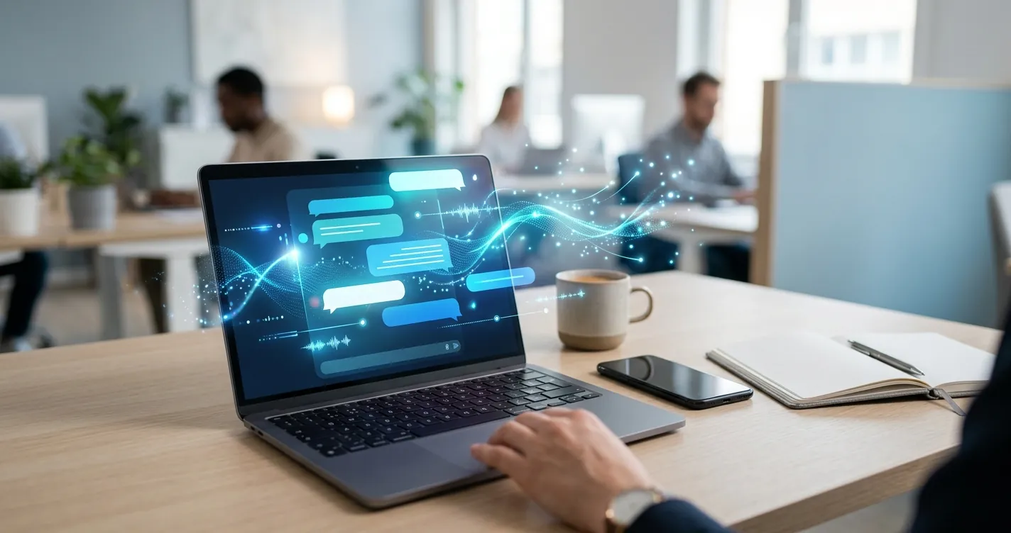 Laptop mostrando una interfaz de chat que ilustra qué es la inteligencia artificial generativa en 2026