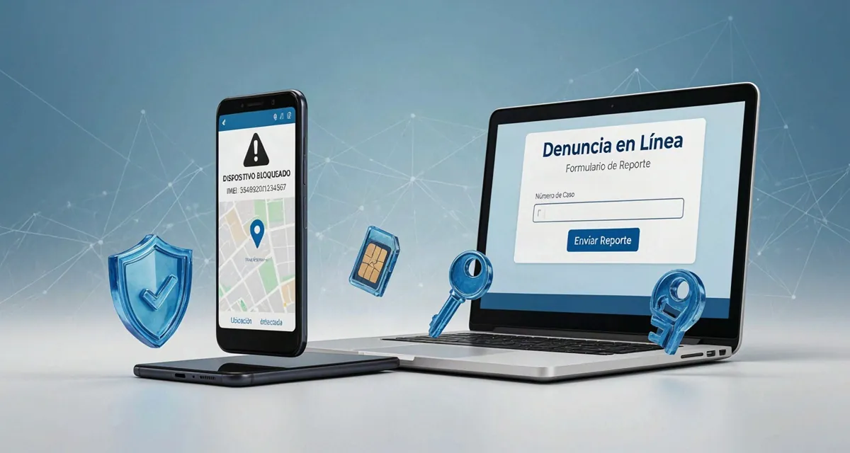 Roban el celular en Mexico: smartphone con aviso de bloqueo por IMEI y pantalla de denuncia en línea