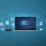Los mejores servidores DNS gratuitos en 2026: laptop y router WiFi con panel de latencias y direcciones IP para configurar el DNS