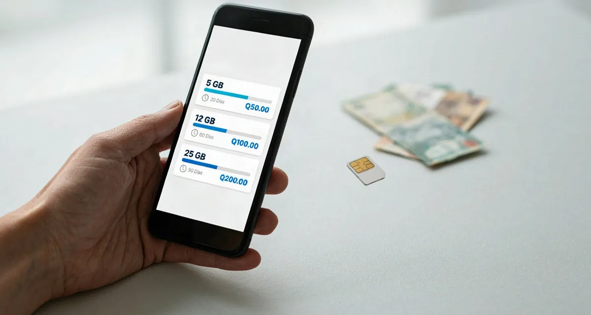 Comprar paquete Tigo desde el celular - mano sosteniendo un smartphone con la lista de Paquetigos prepago abierta